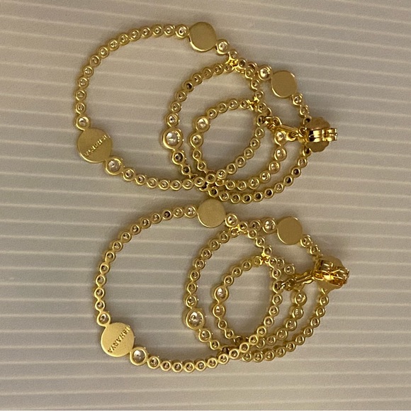 Isharya 18k Good Plated Hoop Crystal Convertible Post Back Earrings Signed - Picture 5 of 8